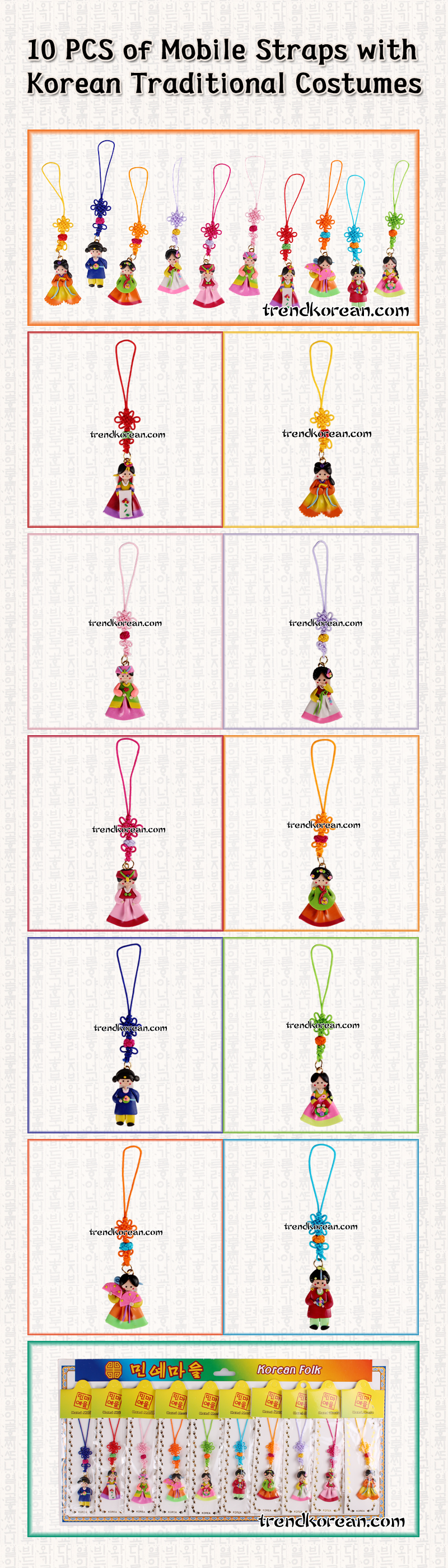 Korean Traditional Costume Doll Mobile Strap (10 PCS).